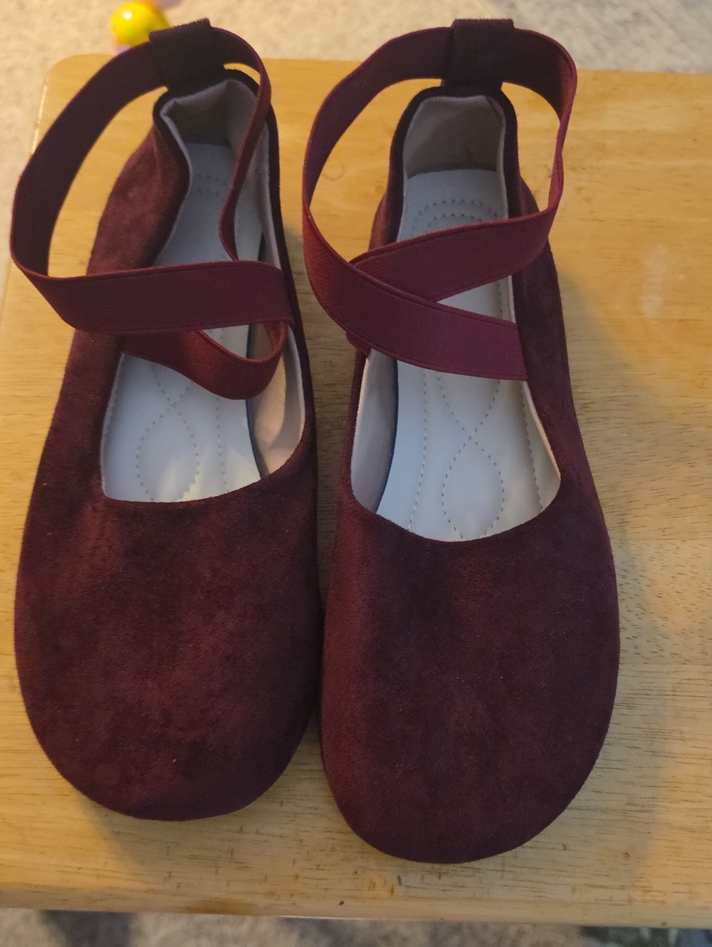 Women's Burgundy Suede Cross-Strap Flats